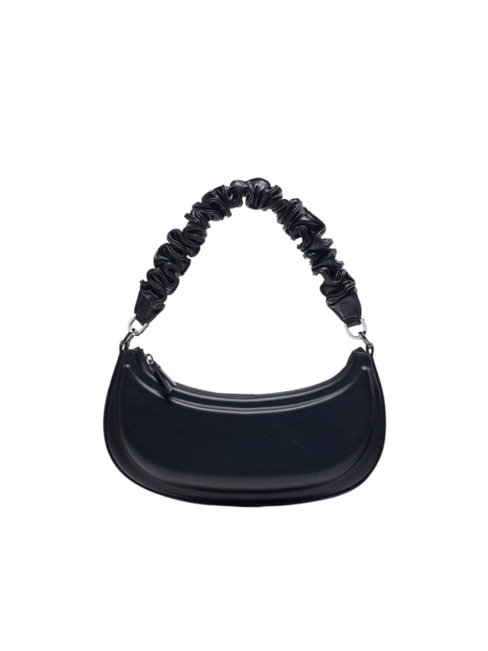 ZARA Half Moon Ruched Strap Shoulder Bag Black | Crescent Baguette Purse